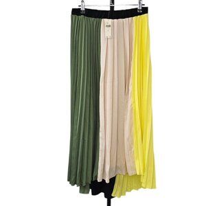 Anthropologie Pleated Colorblock Midi Skirt, Pull On, Summer, Lined, Size S, NWT